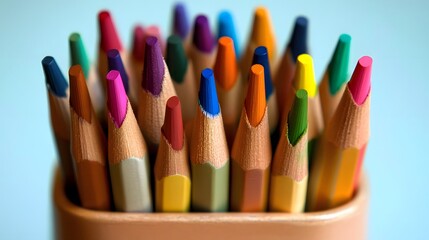 Colorful Pencils Close Up in Holder, Art Supplies, Creativity