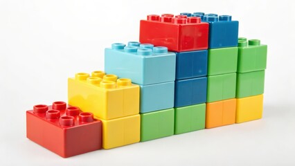 Colorful Plastic Blocks Staircase on White Background