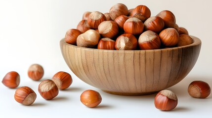 Wooden Bowl Filled with Hazelnuts, Close-up Photo of Hazelnuts in a Bowl