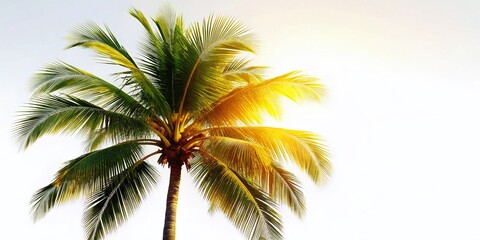 Elegant Palm Tree Silhouette Against White Background - Tropical Paradise Stock Photo