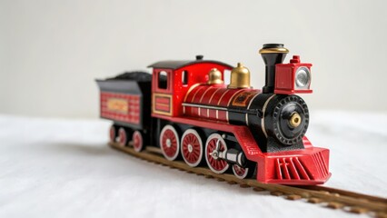 Naklejka premium Red Toy Train on White Background