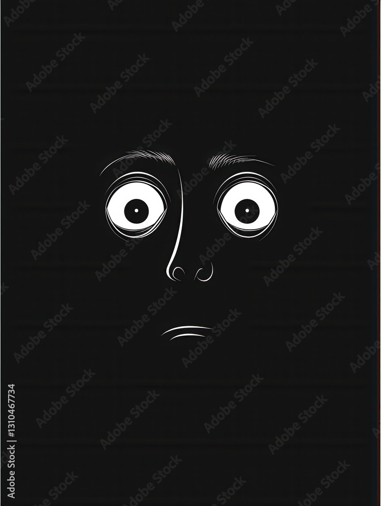 Aufkleber dark face with wide fearful eyes evokes a sense of unease through monochrome contrast and minimalist