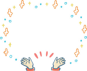 開く手とキラキラの手描き風イラストフレーム
