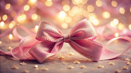 Elegant Pink Ribbon Bow with Bokeh Background - Festive Art Design Stock Photo