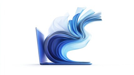 Obraz premium Abstract laptop with swirling blue sheets, creative, digital, technology, background