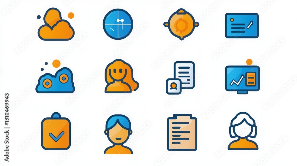 Poster a set of simple and clean outline icons symbolizing various group and collaborative concepts such as