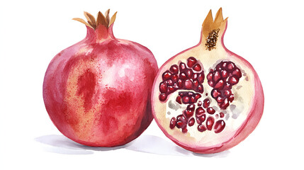 Watercolor style red pomegranate fruit 