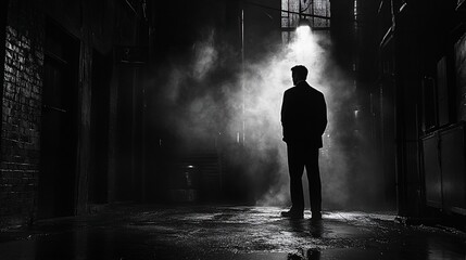 Obraz premium Man in Shadows, Dark Alleyway, Night
