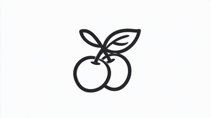 Simple black line art of two cherries with leaves.  Possible use  food illustration, graphic design, print design