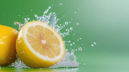 Lemon slices burst with refreshing lemonade against vibrant green backdrop