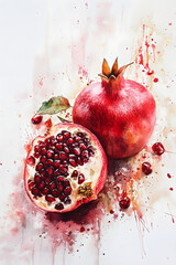 Watercolor Wind Red Pomegranate Fruit Pattern