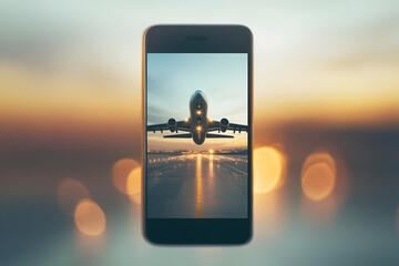 Airplane Takeoff on Phone Screen Illustration