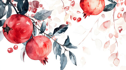 Watercolor Wind Red Pomegranate Fruit Pattern