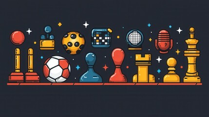 Diverse sports and leisure activities represented by a collection of minimalist linear icons showcasing a wide range of popular hobbies and pastimes including various ball games racket sports skating