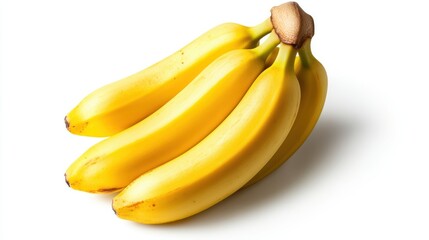 Bright yellow bananas in perfect harmony on a white surface