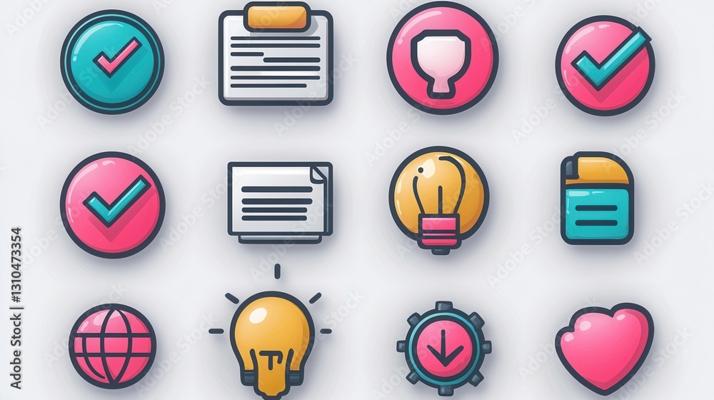 Poster set of minimalist outline icons representing meeting agenda checklists tasks ideas and other element