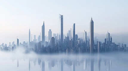 Obraz premium Misty Cityscape Skyline Reflection