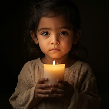 Small Child Holding Candle in the Dark