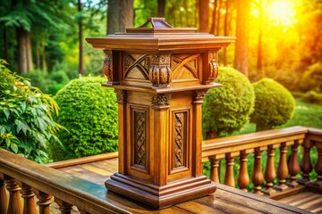 Elegant Wooden Lectern: Classic Pedestal Ornate Stand, Drone Aerial View