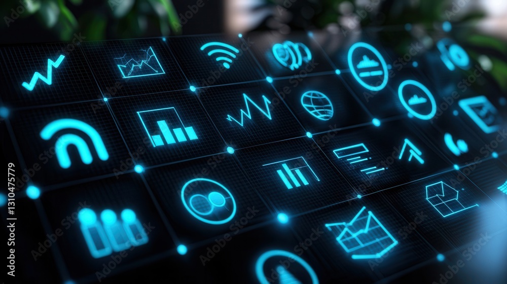 Poster a collection of modern outline icons representing various elements of statistics data analytics and 
