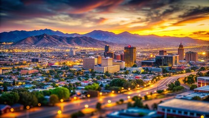 El Paso Skyline Dusk Tilt-Shift Photography - Vibrant Sunset City Lights