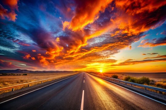 Empty Freeway at Sunset: Deserted Highway with Copy Space for Text