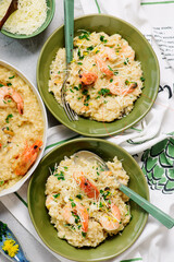 Risotto with seafood.top veiw