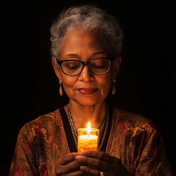 Senior Woman Holding a Candle