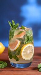 Fototapeta premium Refreshing Summer Lemon Mint Grapefruit Cocktail Drink in Glass