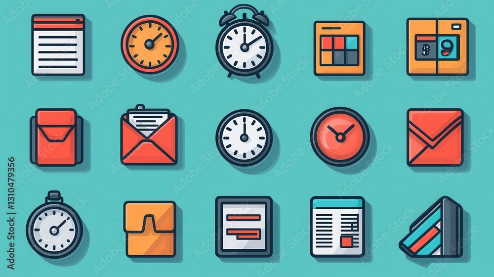 Poster clean and professional set of 15 outline icons representing various business and productivity tools 