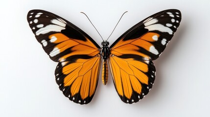 Obraz premium Vibrant orange butterfly gracefully displays its wings on a bright backdrop