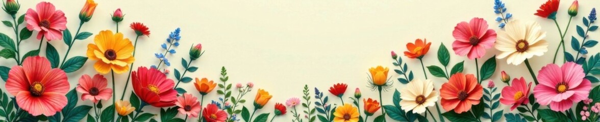 A whimsical mix of colorful flowers and foliage in a vintage-inspired floral composition, playful, bohemian, unique
