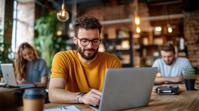 Creative minds collaborate in a modern tech startup office space