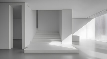 Fototapeta premium Modern Minimalist White Staircase Architecture Interior Design