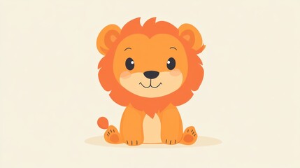 A cute cartoon depiction of a small orange lion