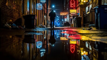 Obraz premium Nighttime Alleyway Reflection