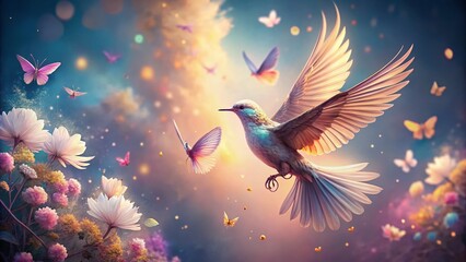 Obraz premium Ethereal Boho Bird & Butterfly Print: Dreamy Surreal Art for Fashion & Design
