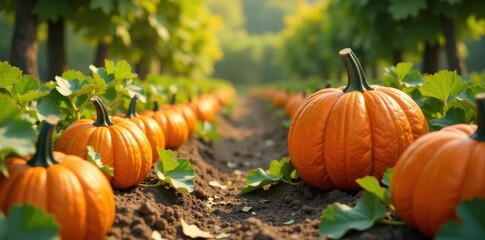 Obraz premium Happy pumpkin patch with colorful pumpkins and vines, colorful, autumn, pumpkins