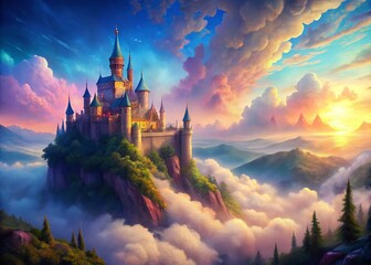 Fototapeta premium Ethereal Castle Wallpaper: Dreamlike Fantasy Landscape