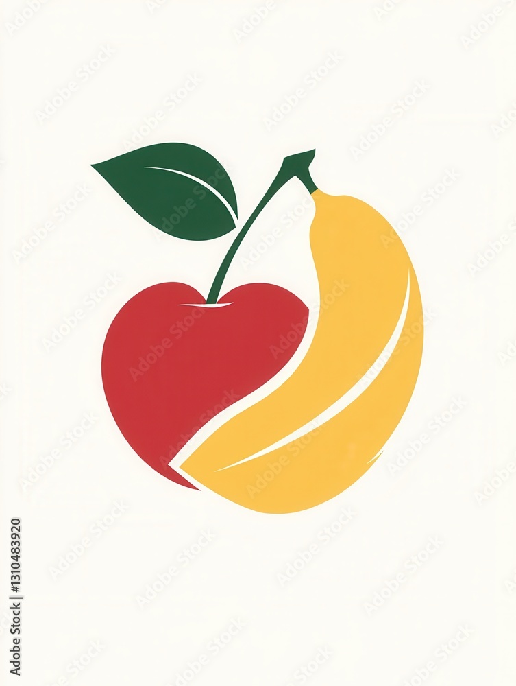 Aufkleber minimalist abstract fruit logo features apple, banana, and pear on clean white background showcasing