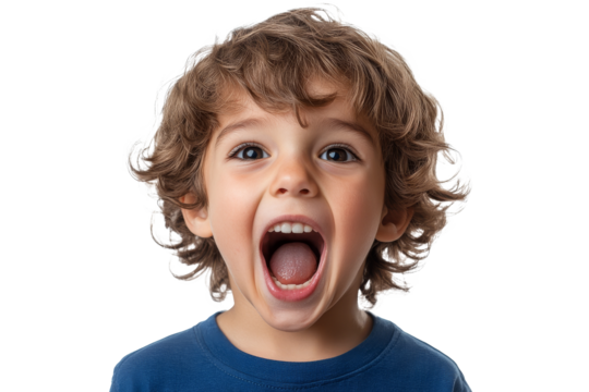 Young boy excitedly expressing joy with a big smile and open mouth