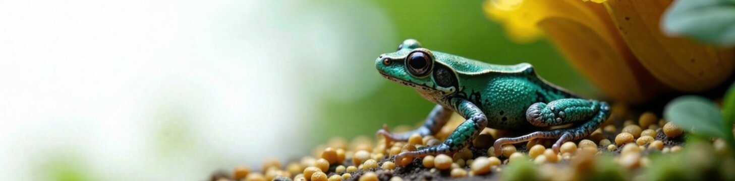 Le grenouille dans un aquarium avec un panneau blanc, frogs, aquarium