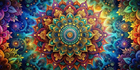 Obraz premium Faithful Organic Mandala: Intricate Texture Design, Right-Aligned Copy Space