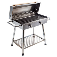 Portable metal barbecue grill in open briefcase design isolated on transparent background