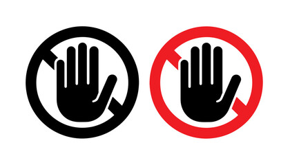 Black and red hand stop sign icon vector flat illustration design on white background. Red prohibition sign with human hand. Stop hand gesture vector. do not enter, dangerous. Hand icon.