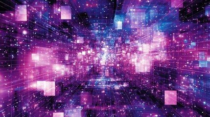 Obraz premium Purple and blue digital space tunnel