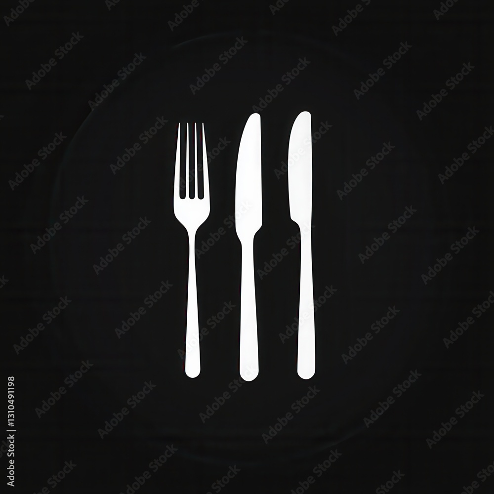 Poster elegant minimalist cutlery logo featuring the silhouettes of a knife and fork in modern design on a 