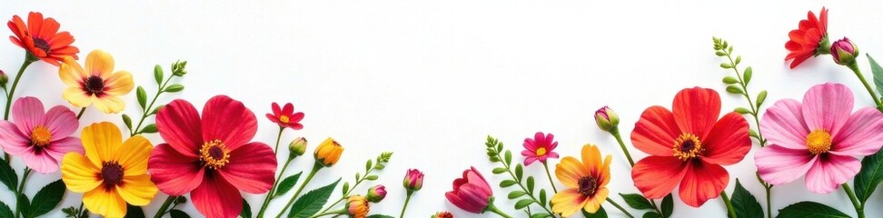 Vibrant flower arrangement on white background, white background, decoration, fresh flowers