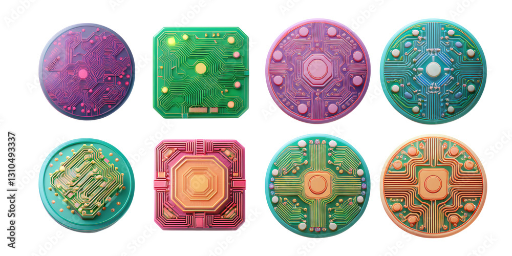 Wall mural Colorful and Abstract Circuit Board Patterns for Digital Design Use, isolated on transparent background