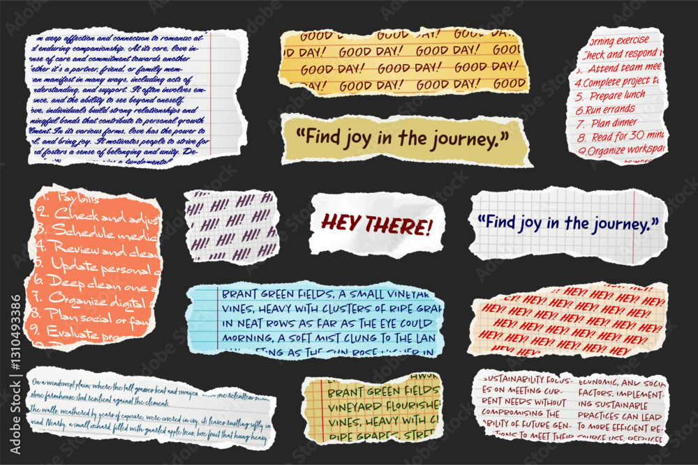 Canvas Prints ripped paper strips with handwritten text. realistic crumpled paper scraps with torn edges. shreds o